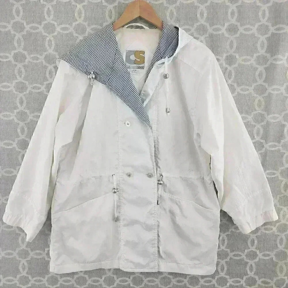 Vintage Current Seen White Hoodie Button Windbreaker Women's M - Picture 1 of 10
